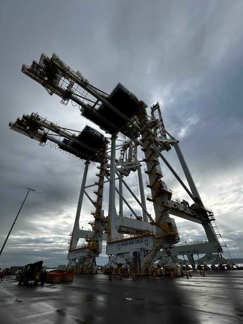 Cranes offloaded at Deltaport, ready for acceptance testing.